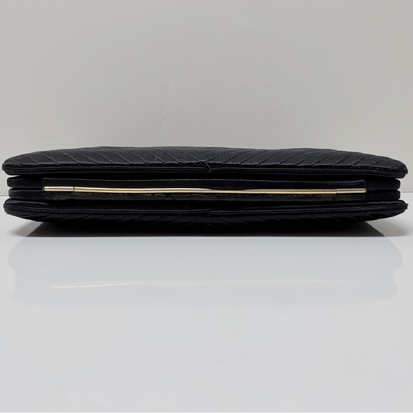 Vintage Judith Leiber Black Chevron Silk Clasp Clutch Bag Italy - Picture 4 of 7